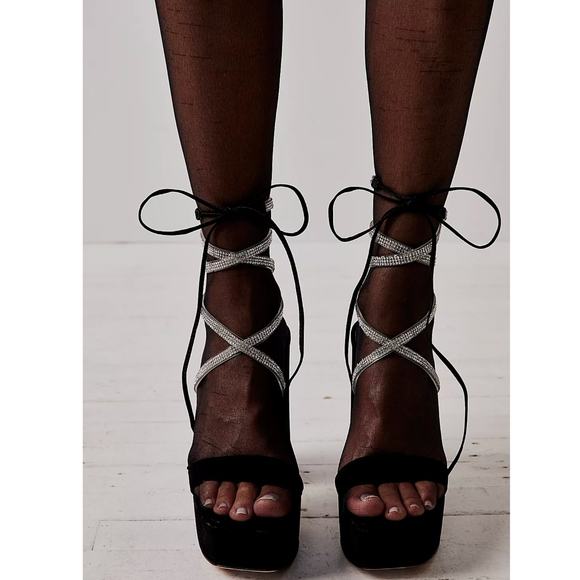 Free People X VicenzaEverly Suede Platforms Wrap Heels Black Size US 10